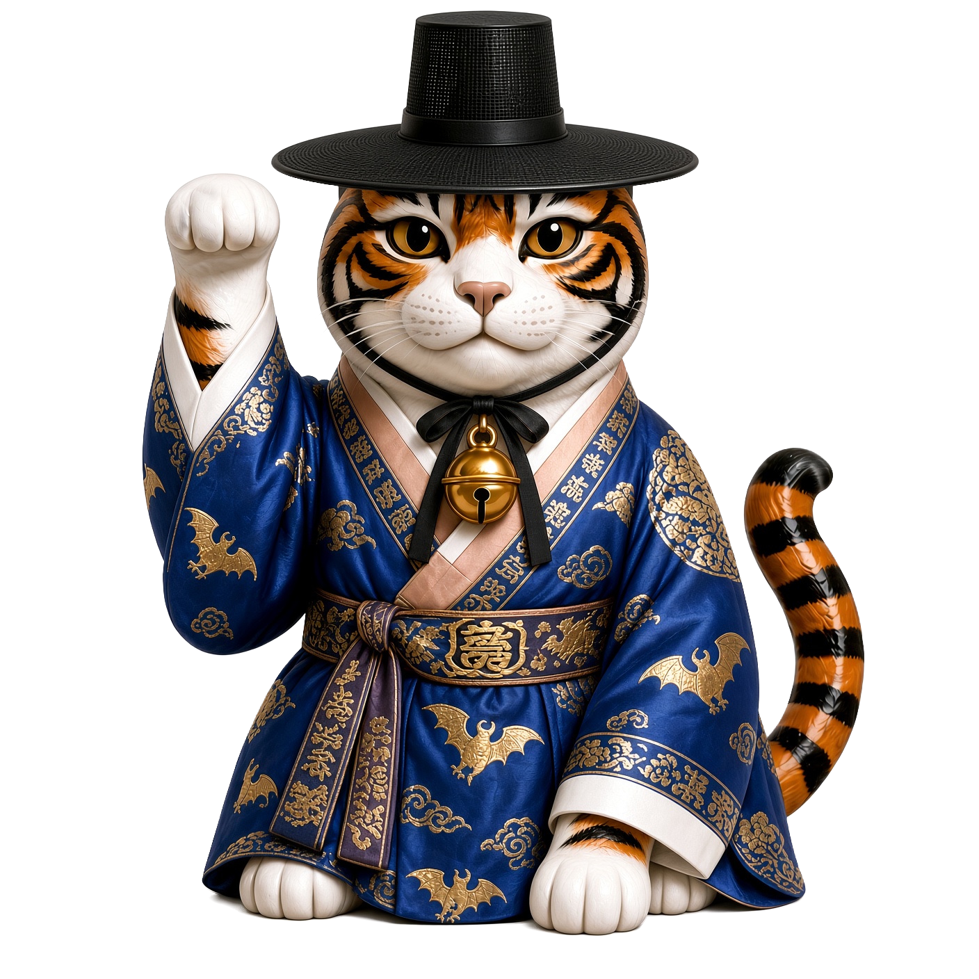 Tiger Beckoning Cat in Korean gat and hanbok